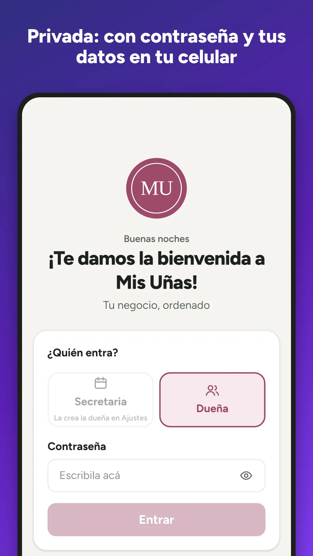 Privada: con contraseña y tus datos en tu celular
